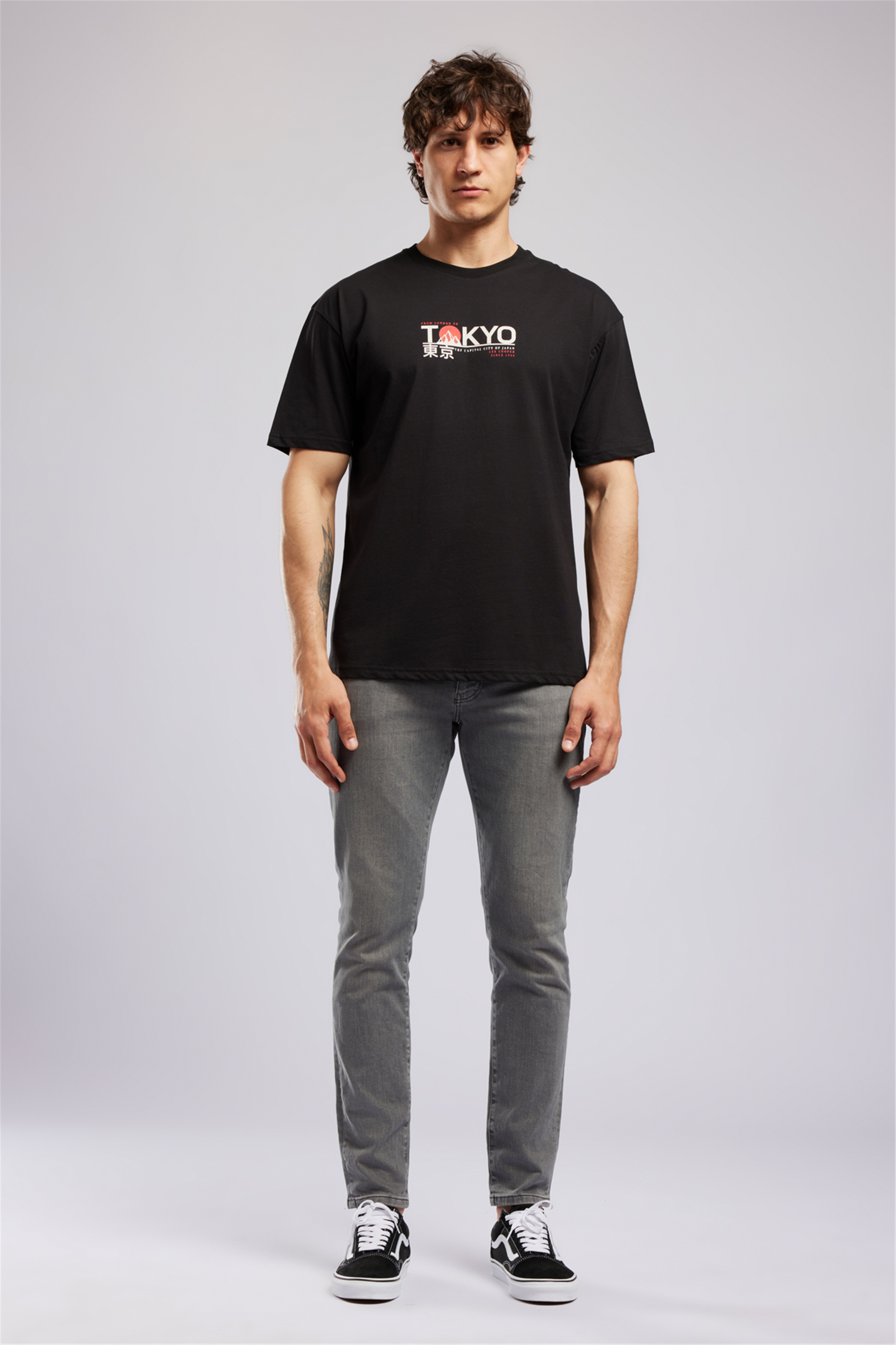 TOBIAS Erkek Loose %100 Pamuk Baskılı Bisiklet Yaka T-Shirt Siyah