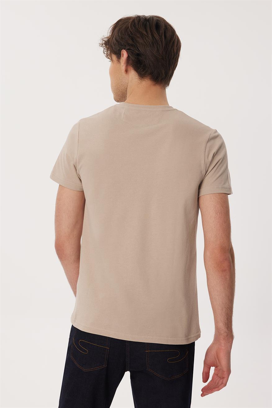 Twingo 1 Erkek %100 Pamuk O Yaka Pike T-Shirt Bej