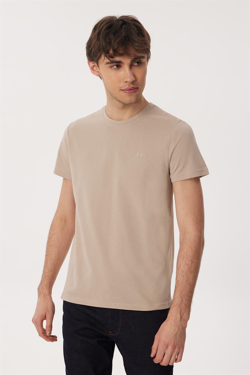 Twingo 1 Erkek %100 Pamuk O Yaka Pike T-Shirt Bej