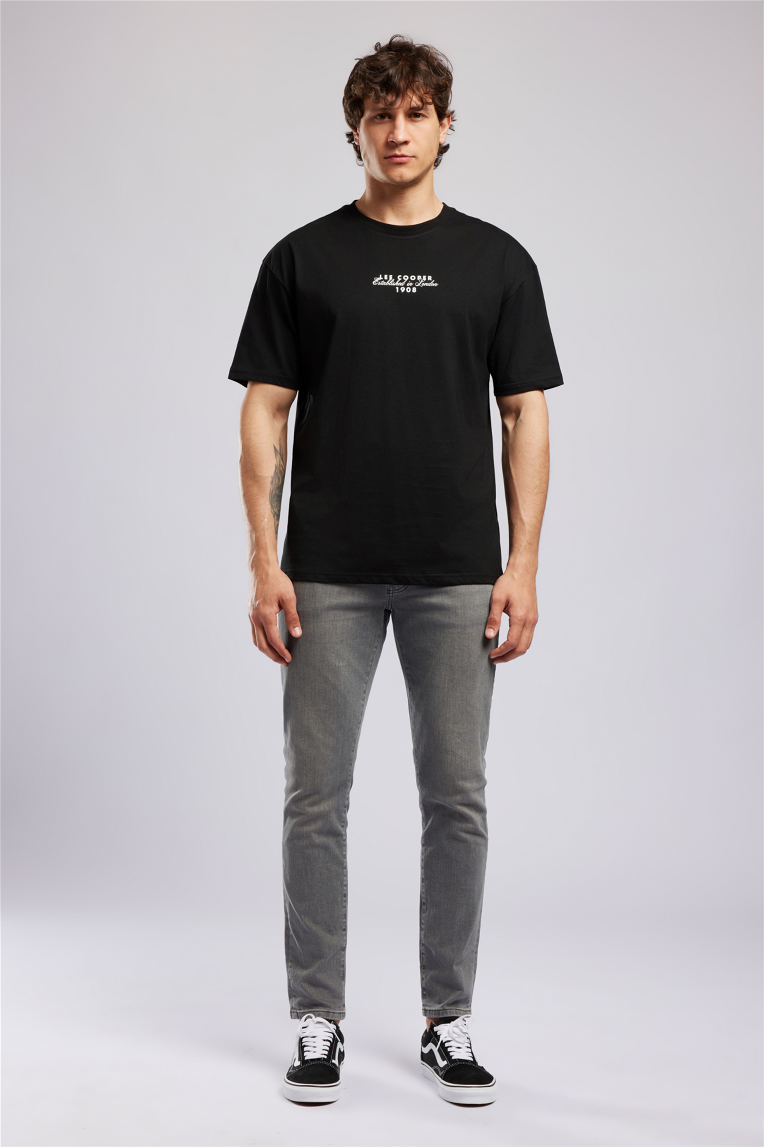 ULRIC Erkek Loose %100 Pamuk Baskılı Bisiklet Yaka T-Shirt Siyah