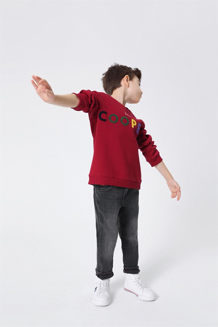 Lee Cooper United Erkek Çocuk Bisiklet Yaka Sweatshirt Bordo. 1