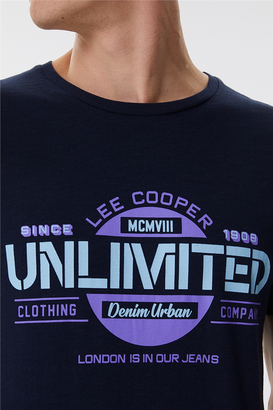 Lee Cooper Unlimited Erkek Bisiklet Yaka T-Shirt Lacivert. 5