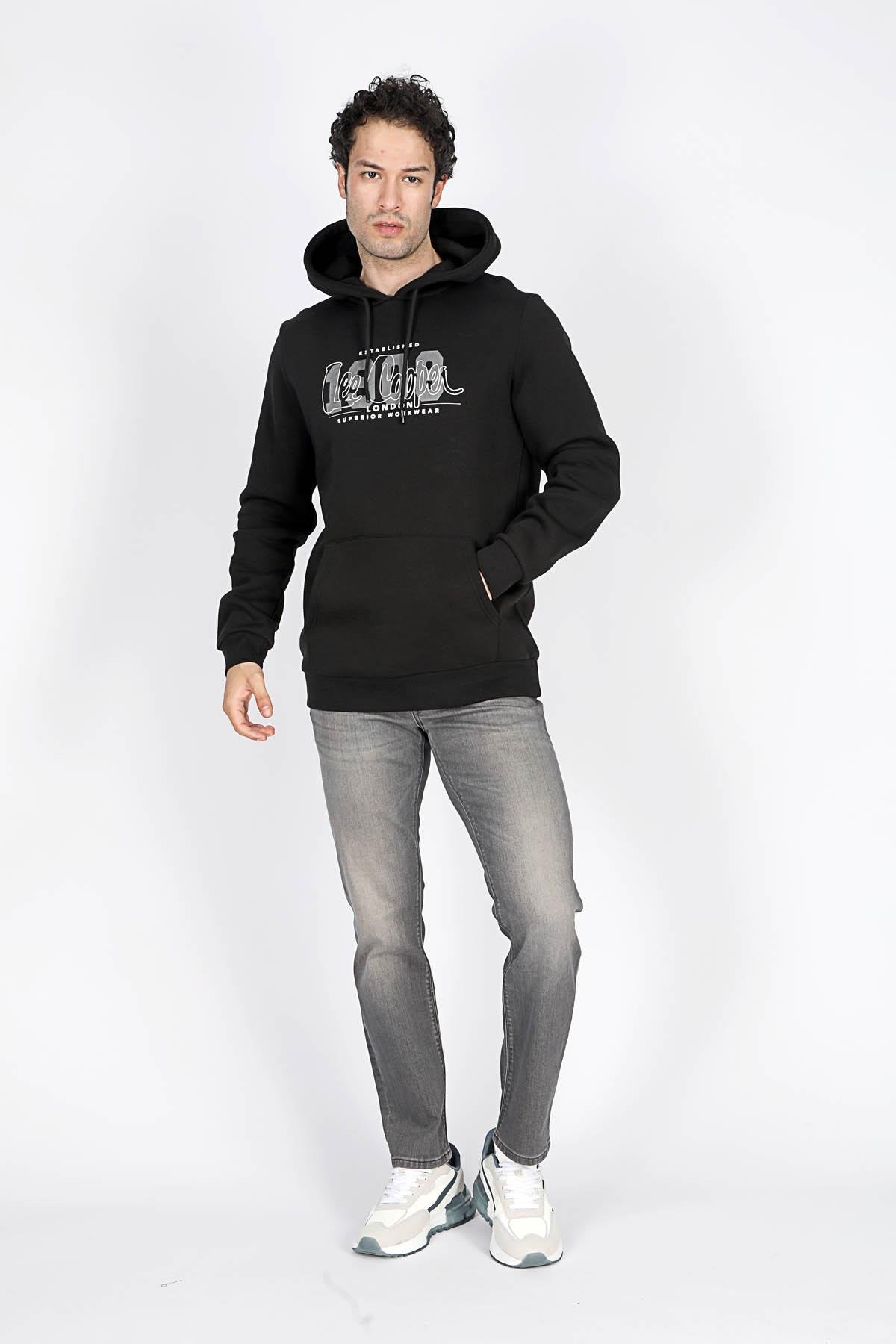 Washington Erkek Kapüşonlu Sweatshirt Siyah - Lee Cooper Türkiye