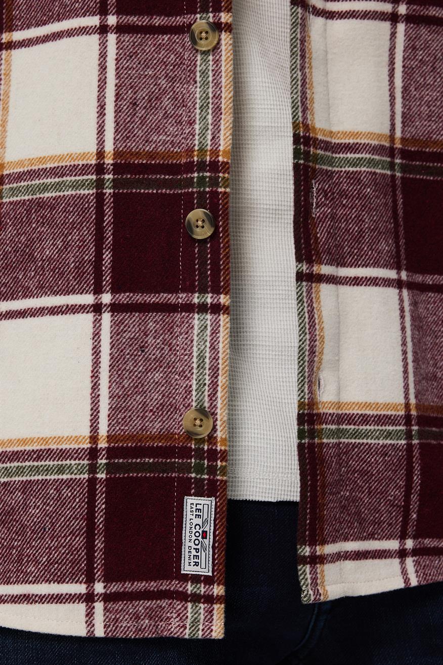 Wılf Erkek Dokuma U.Kol Gömlek Bordo-Beyaz Ekose 