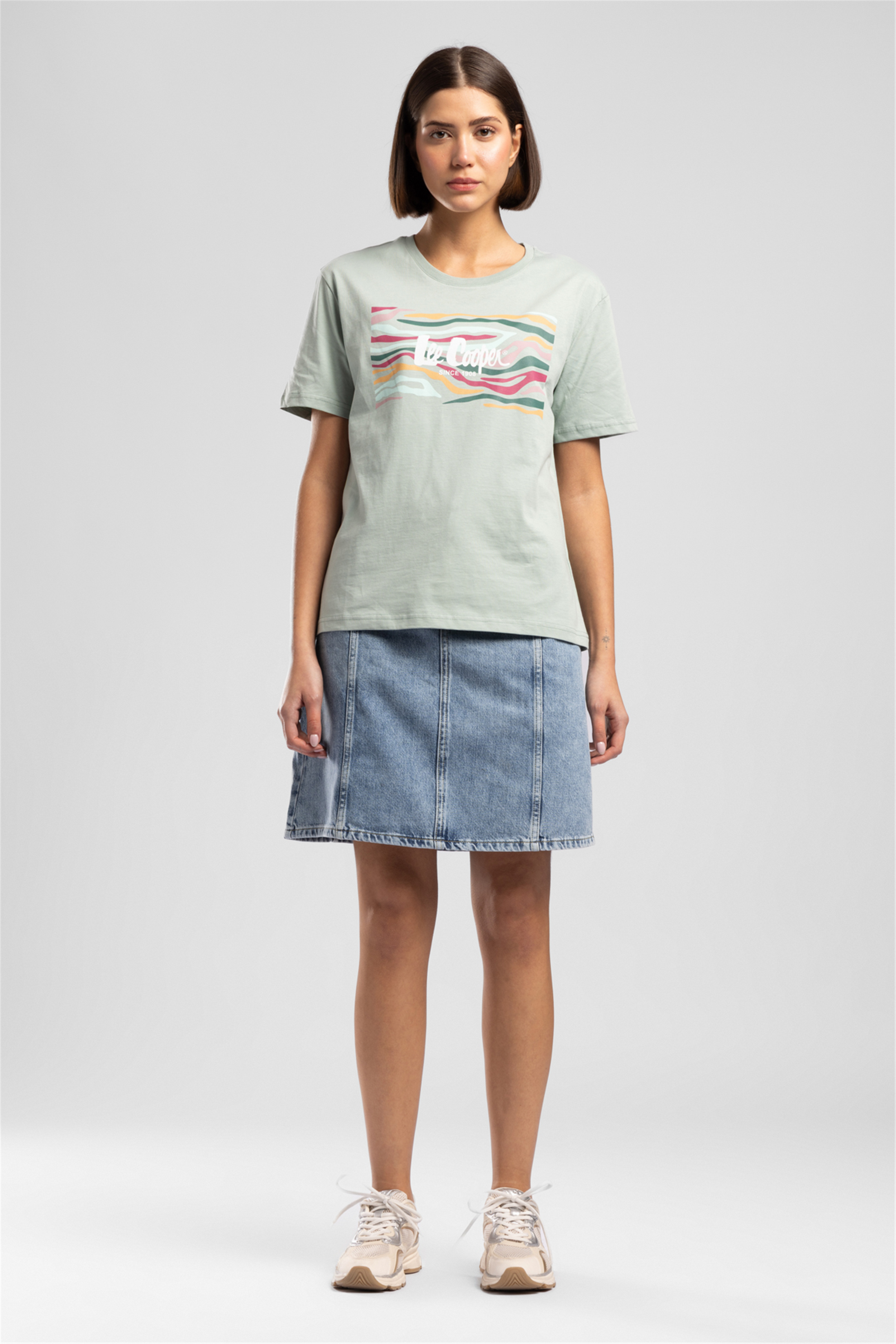 Zebrars Kadın Basic Baskılı Bisiklet Yaka T-Shirt Yeşil