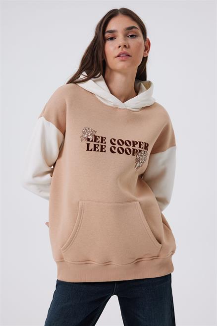 Jenny Kadın %100 Pamuk Sweatshirt Bej-Beyaz - Lee Cooper Türkiye