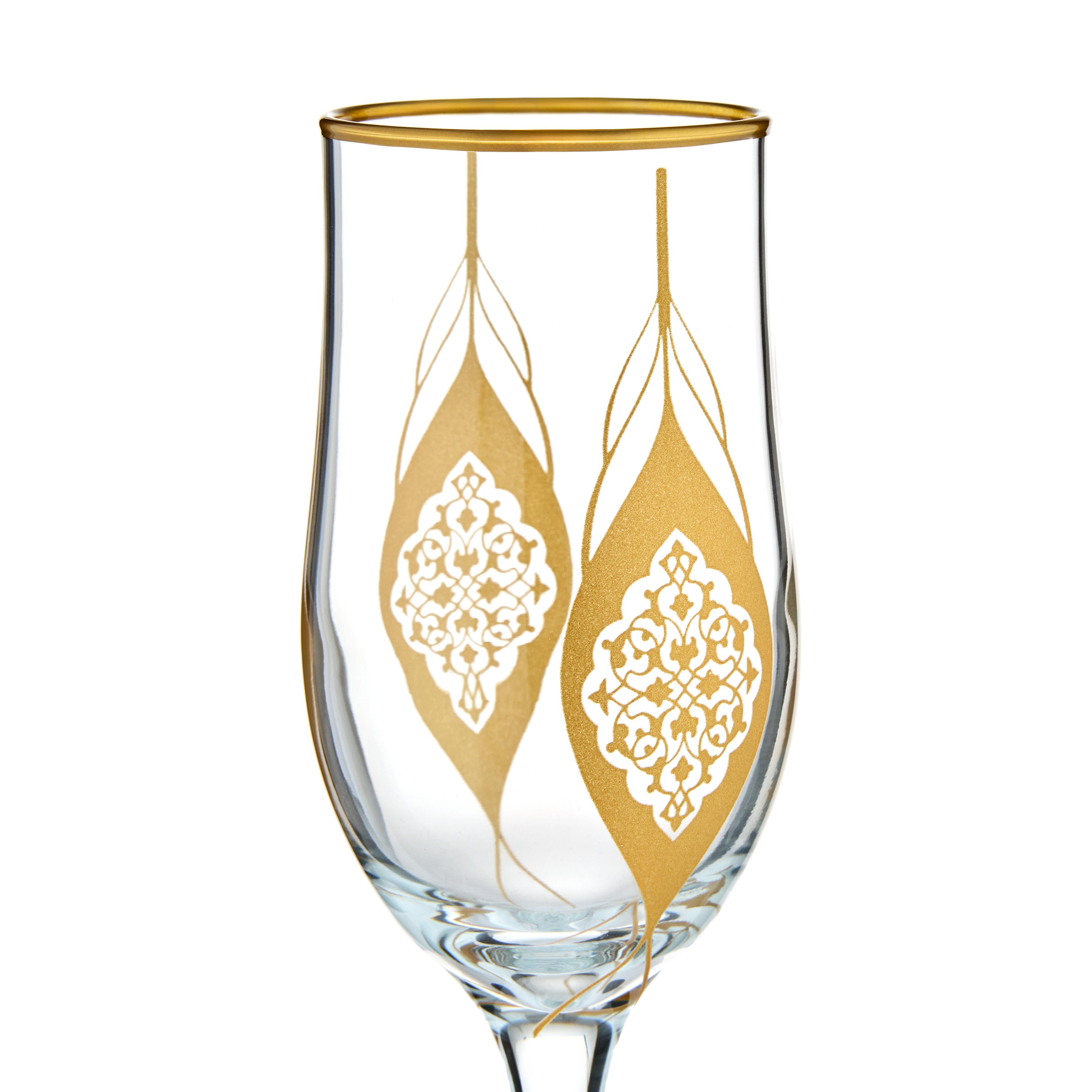 Yaprak Desenli Cam Şampanya Bardağı 6lı Set