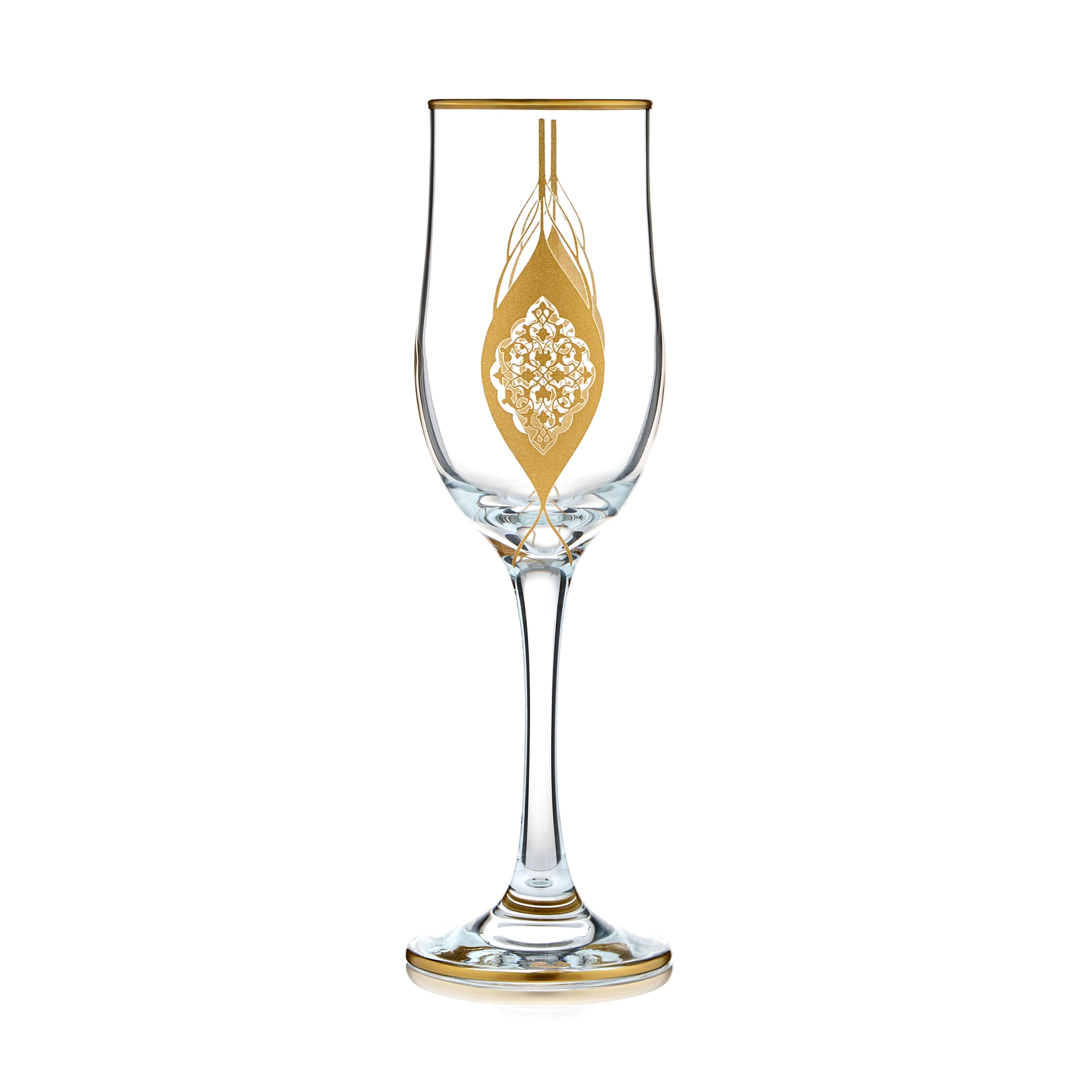 Yaprak Desenli Cam Şampanya Bardağı 6lı Set
