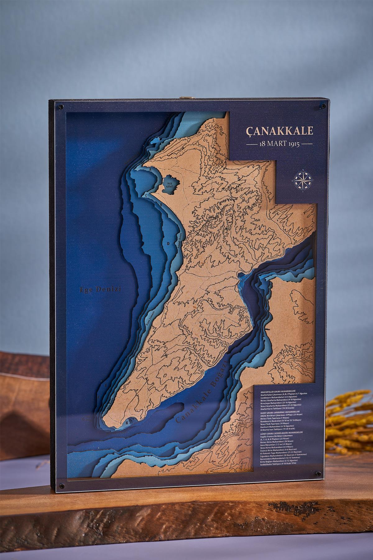 Çanakkale Savaş Haritası Ahşap Duvar Panosu