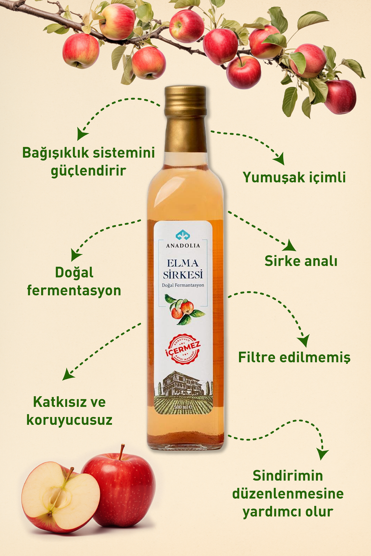 Elma Sirkesi Doğal Fermantasyon 500 ml