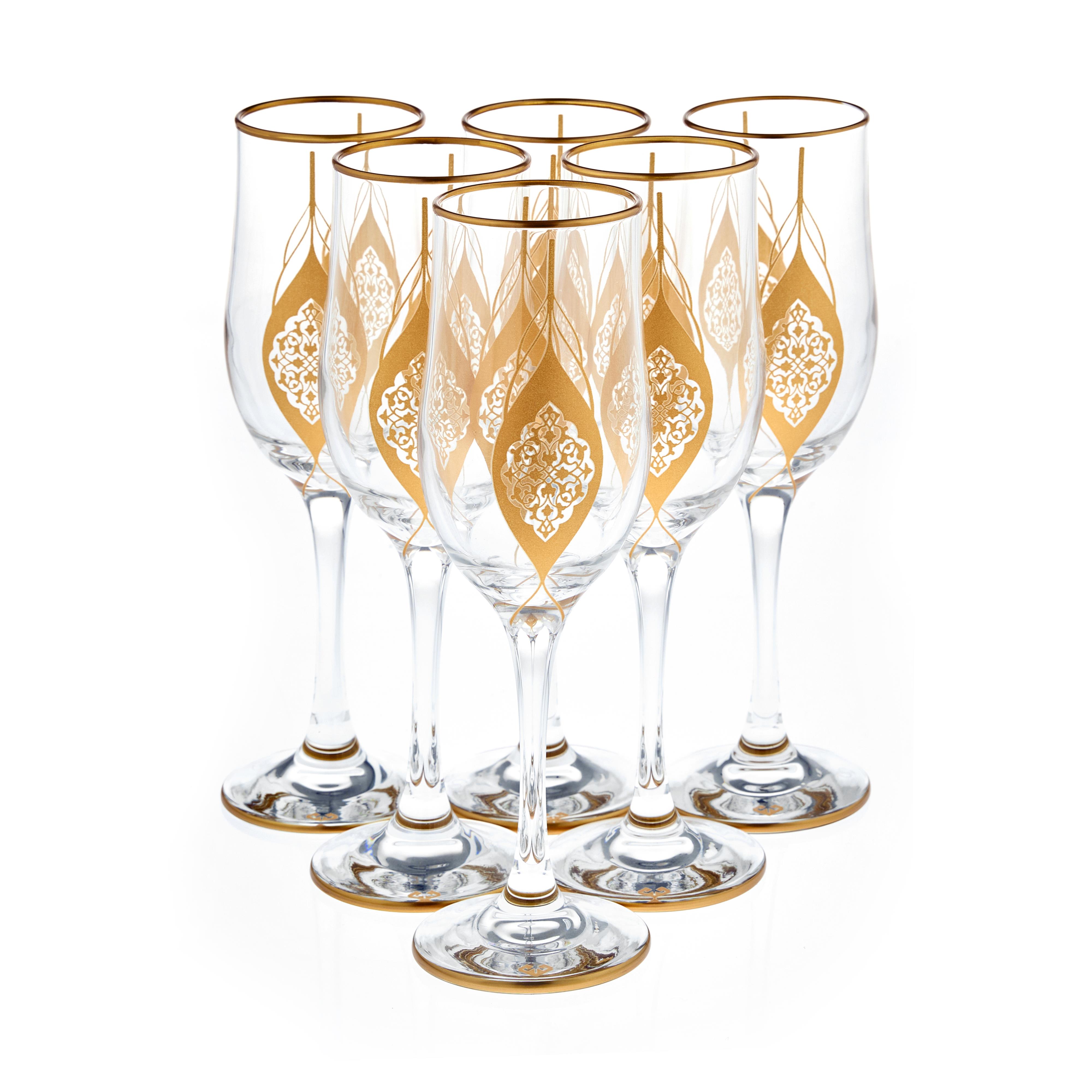 Yaprak Desenli Cam Şampanya Bardağı 6lı Set