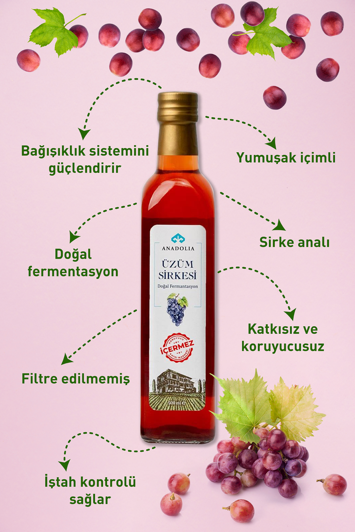 Üzüm Sirkesi Doğal Fermantasyon 500 ml