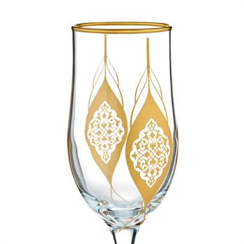 Yaprak Desenli Cam Şampanya Bardağı 6lı Set