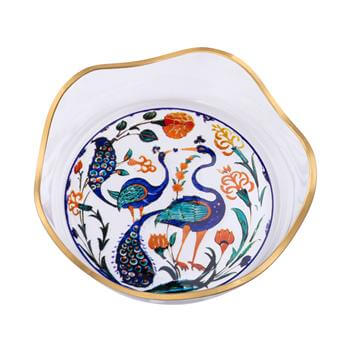 Tavus Kuşu Motifli Cam Kase