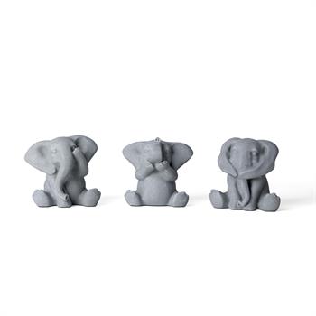 3’lü Görmedim-Duymadım-Bilmiyorum  Mermerit Fil Biblo - Gri