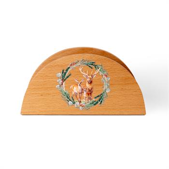 Anne ve Bebek Geyik Desenli Ahşap Peçetelik