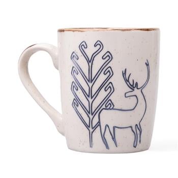 Hayat Ağacı ve Geyik Desenli Seramik Kupa