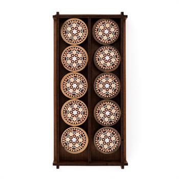 3 Numaralı Dama Desenli Ahşap Tavla Pulu ve 2li Zar Takım