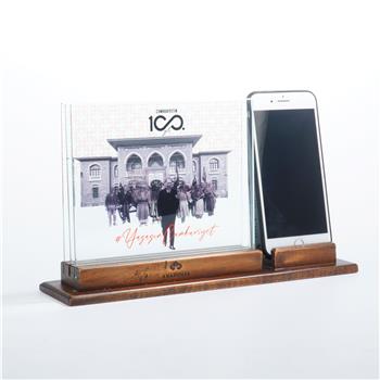 100. Yıl Anısına Takvimli Telefon Destekli 3 Boyutlu Dekoratif Cam Obje