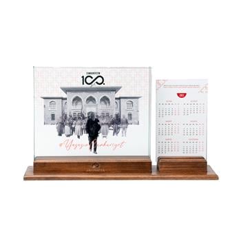 100. Yıl Anısına Takvimli Telefon Destekli 3 Boyutlu Dekoratif Cam Obje
