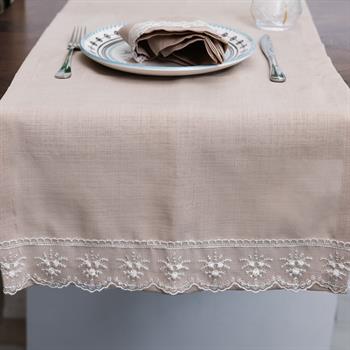 Lale Fransız Dantelli Kumaş Runner