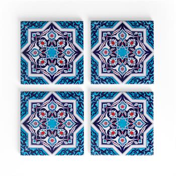 İznik Çini Desenli 4lü Seramik Bardak Altlığı