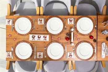 Tavşan Desenli 6 Kişilik Ahşap Supla Seti