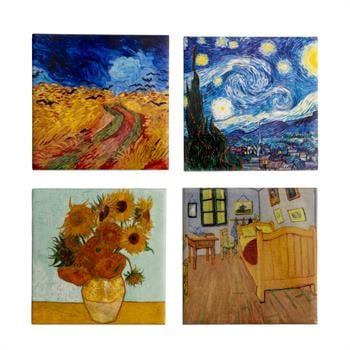 Van Gogh Seramik Ahşap Kutulu 4lü Bardak Altlığı