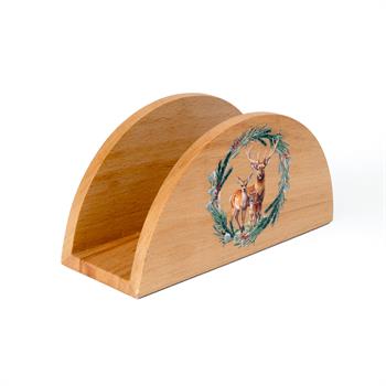 Anne ve Bebek Geyik Desenli Ahşap Peçetelik