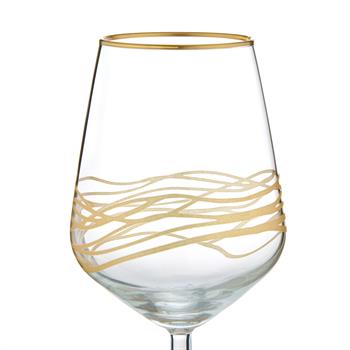 Dalgalı Motifli Cam Şarap Kadehi 6lı Set