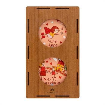 Anneler Gününe Özel Süper Anne Ahşap Kutulu 2li Duvar Panosu
