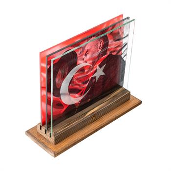 Atatürk ve Ay Yıldız 3 Boyutlu Dekoratif Cam Obje