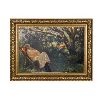 Nazmi Ziya Güran Şezlongda Pembeli Kadın Tablo