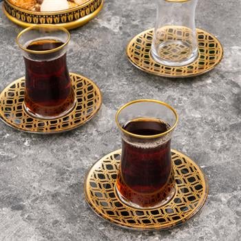 Kilim Desenli Cam 12 Parça Çay Takımı Seti