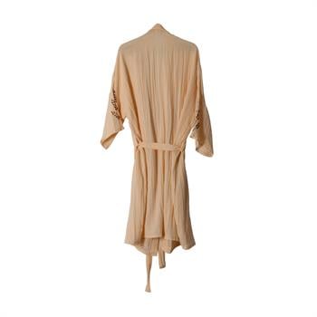 Pamuklu Müslin Kumaş Ahşap Baskılı Başak Desenli Bornoz