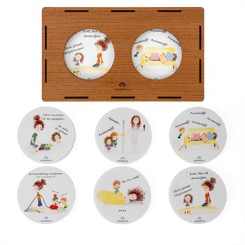 Anneler Gününe Özel Ahşap Kutulu 6lı Bardak Altlığı