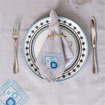 Mavi Pıtrak Nakışlı Kumaş Runner