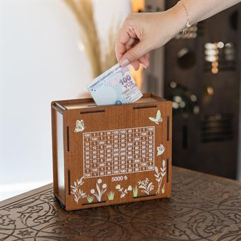 Kelebek Desenli 5000 TL Hedefli Ahşap Kumbara -  Parabox