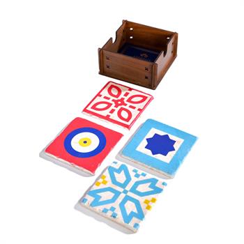 Türkiye Tasarımı Özel Ahşap Kutulu 4lü Traverten Bardak Altlığı