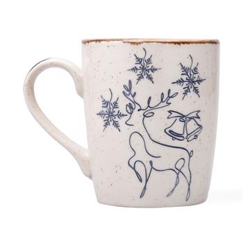 Kar Taneleri ve Geyik Desenli Seramik Kupa