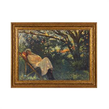 Nazmi Ziya Güran Şezlongda Pembeli Kadın Tablo