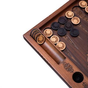 4 Numara Ay Desenli Tavla Pulu ve 2li Zar Takımı