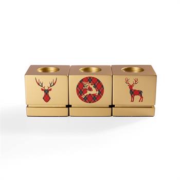 Geyik Figürlü Dekoratif 3lü Gold Tealight Mumluk