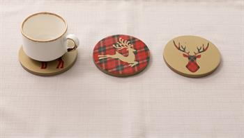 Geyik Desenli 3lü Bardak Altlığı