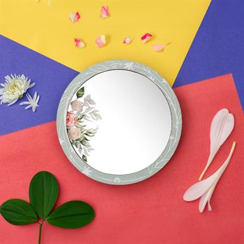 Çiçek Desenli Yuvarlak Masa Üstü Ayna