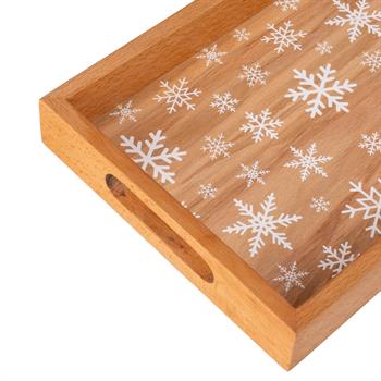 Kar Tanesi Desenli Ahşap Servis ve Sunum Tepsisi