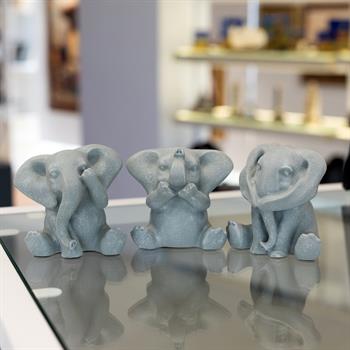 3’lü Görmedim-Duymadım-Bilmiyorum  Mermerit Fil Biblo - Gri