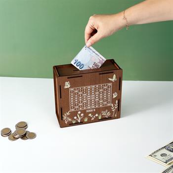 Kelebek Desenli 5000 TL Hedefli Ahşap Kumbara -  Parabox