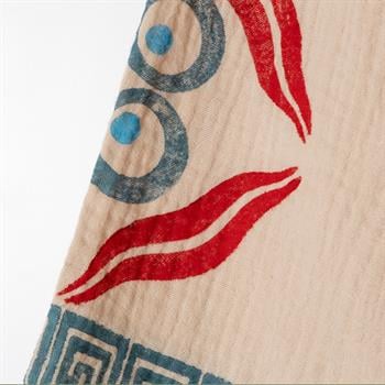 Pamuklu Müslin Kumaş Ahşap Baskılı Çintemani Desenli Bornoz