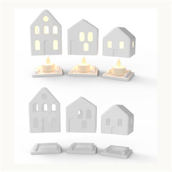 Dekoratif 3lü Ev Tealight Mumluk & Obje